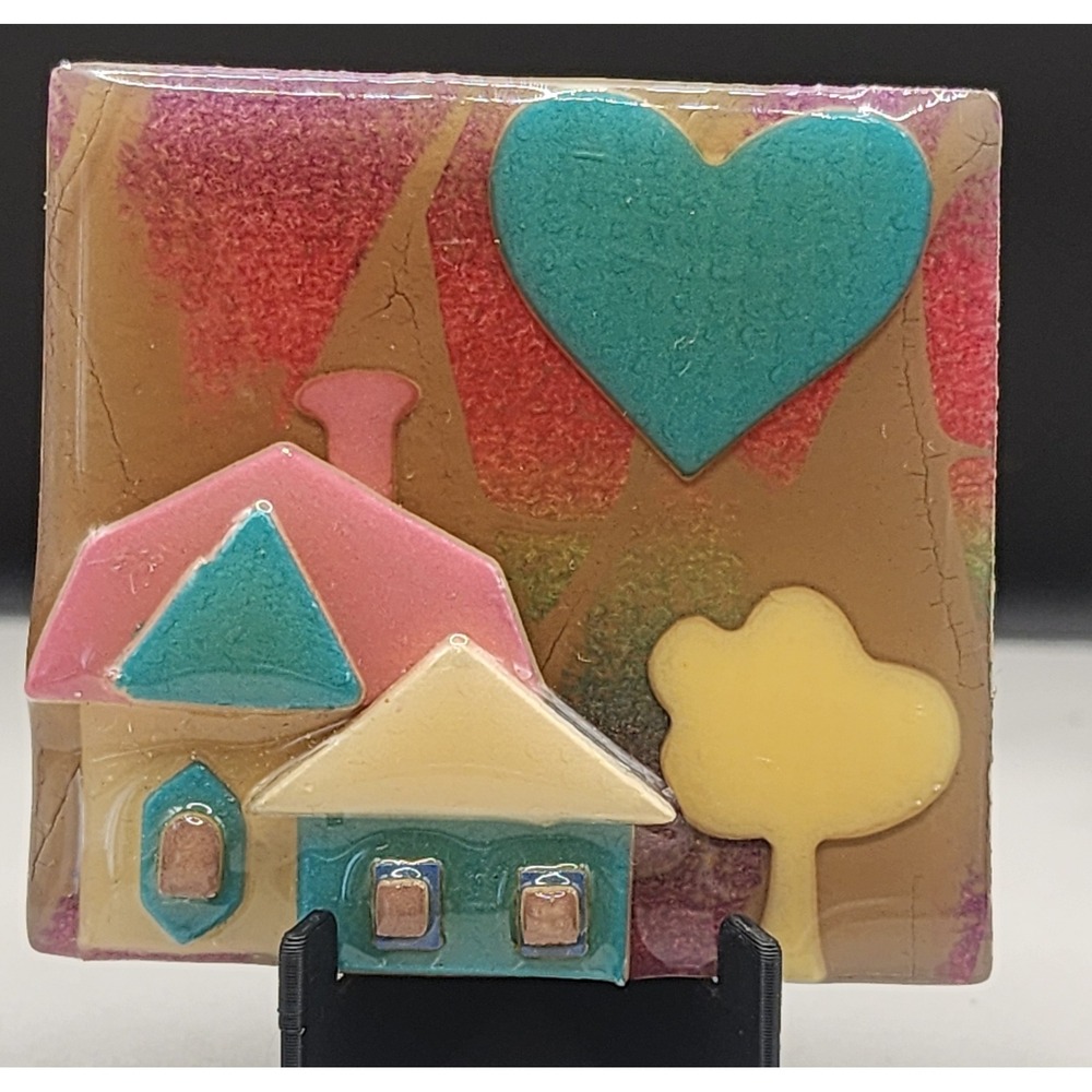 House Pins by Lucinda Whimsical Square Resin Brooch Heart Tree Folk Art Maine